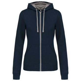 LADIES’ CONTRAST HOODED FULL ZIP SWEATSHIRT